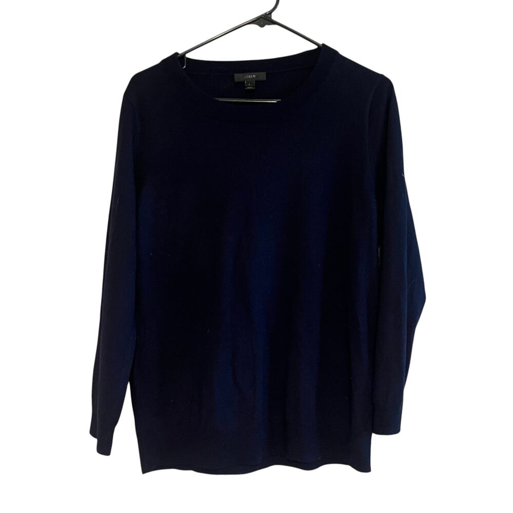 J.Crew Sweater Tippi 100% Merino Wool Knit Crewneck Pullover Navy Blue Large - Picture 2 of 13